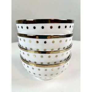 Nicole Miller Home Gold Polka Dot 4.25” Bowls Set of 4 New